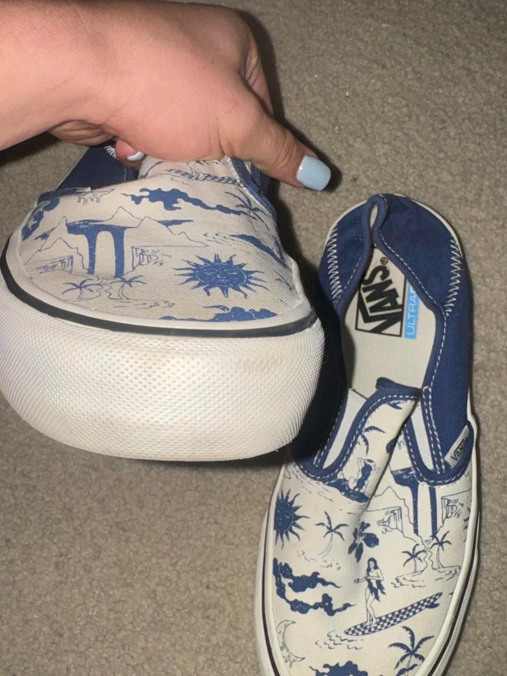 Vans Blue & White Surf Print Slip-On Loafers